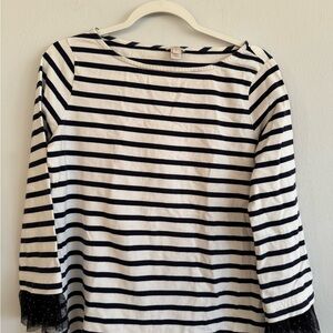 Striped Black and White Top with Tulle trim on wrists